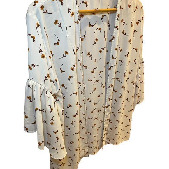 Mi Ami Kimono Shirt Women's Medium Ivory Floral Bell Sleeve Open Front Boho - Picture 3 of 9